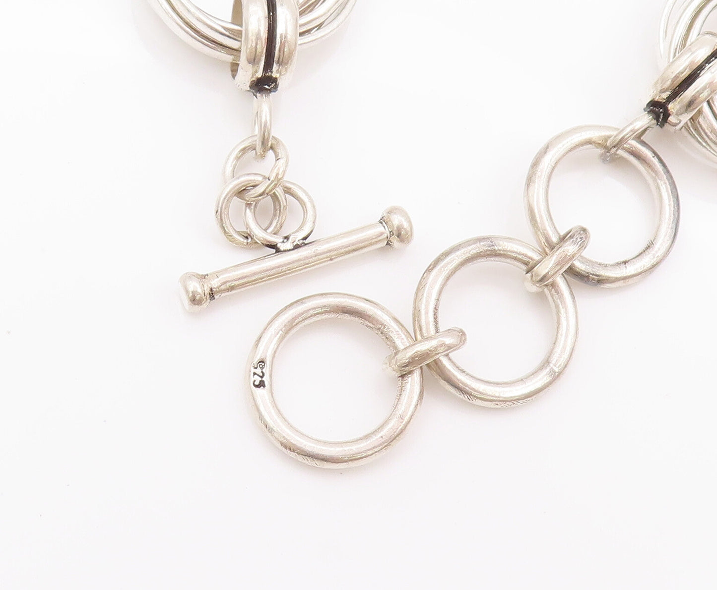 925 Sterling Silver Vintage Bracelet Solid Multi Rings Stack Linked  BT10420