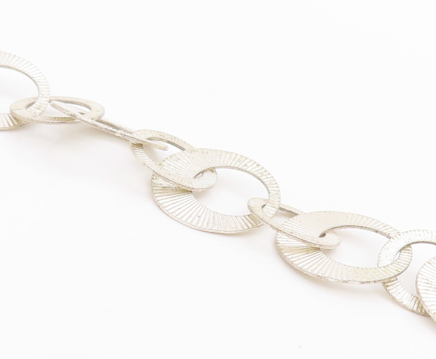 925 Sterling Silver Vintage Necklace Chunky Etched Geometric Circle Link  NE4744