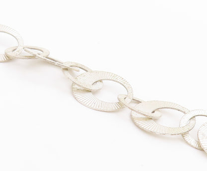 925 Sterling Silver Vintage Necklace Chunky Etched Geometric Circle Link  NE4744