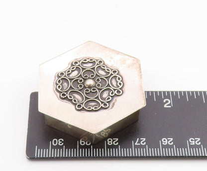 925 Sterling Silver Vintage Pill Box ISRAEL Floral Hexagon Trinket OPENS  TR4057