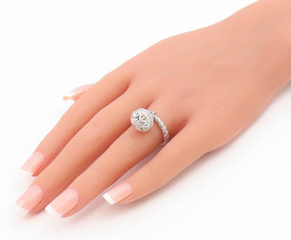 925 Sterling Silver Vintage Ring JUDITH RIPKA CZ Dangle Ball  Sz 7  RG36937