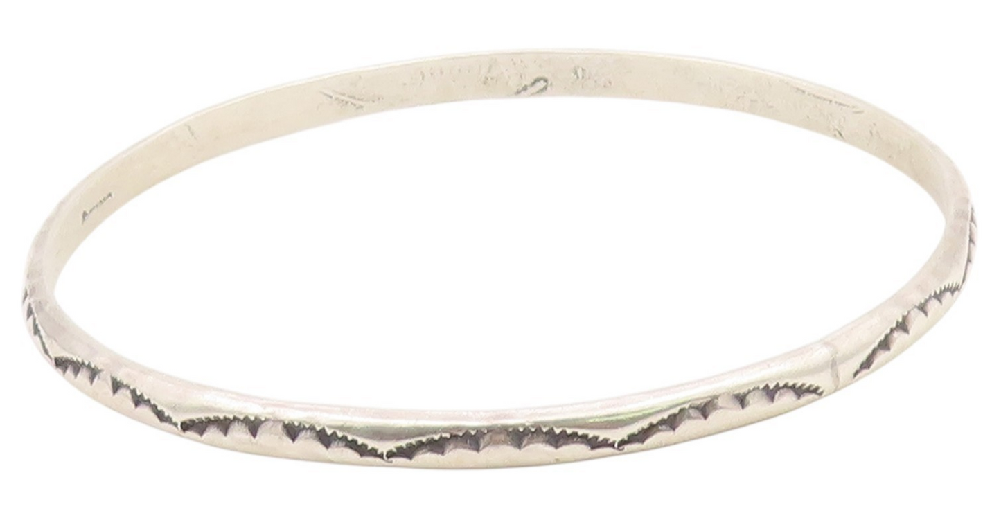 NAVAJO 925 Sterling Silver Vintage Etched Pattern Shiny Bangle Bracelet BT8214