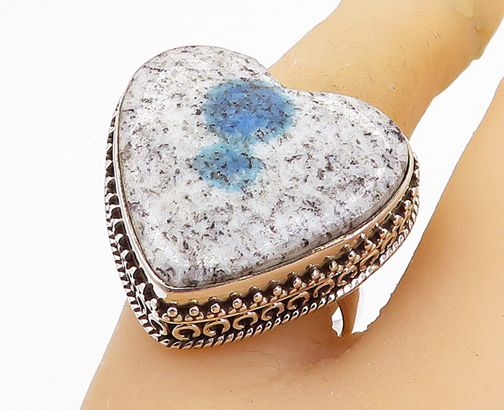 925 Sterling Silver  Love Heart Dendrite Agate Cocktail Ring Sz 10  RG8177