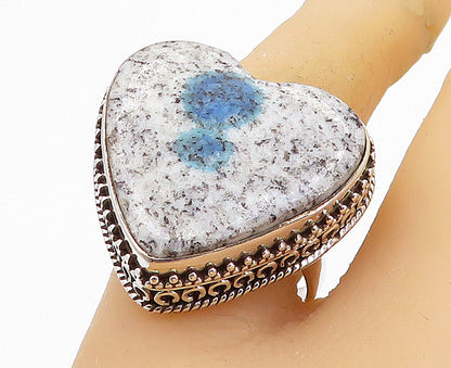 925 Sterling Silver  Love Heart Dendrite Agate Cocktail Ring Sz 10  RG8177