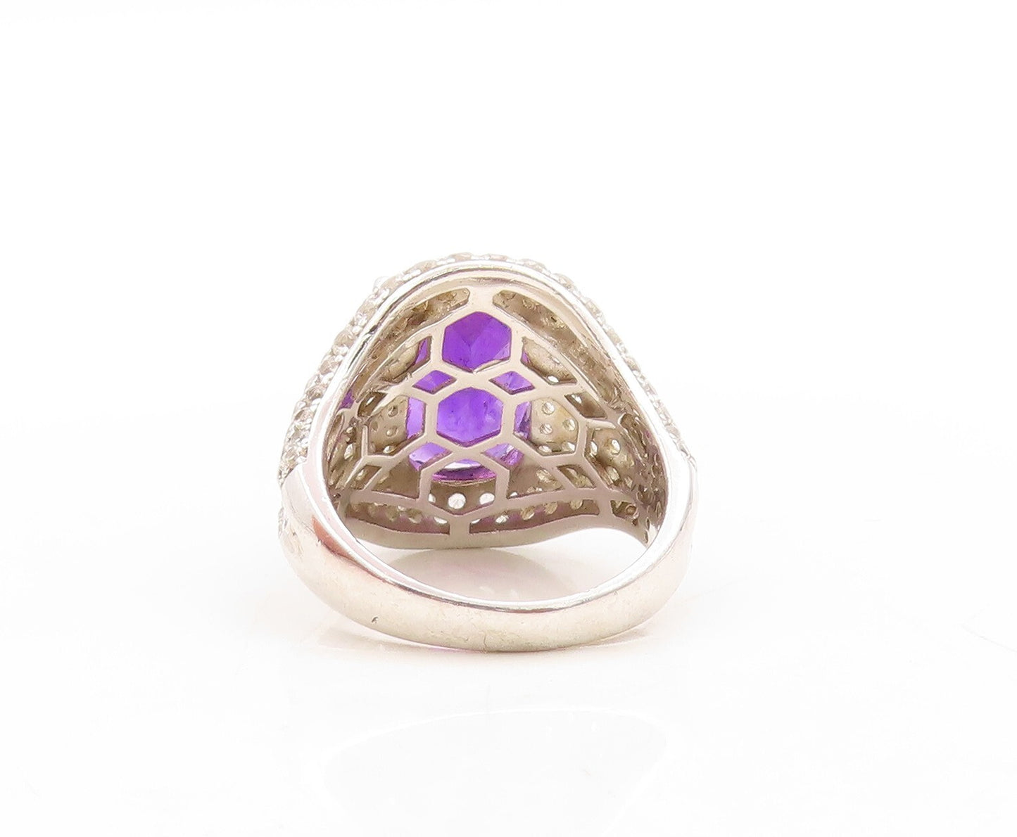925 Sterling Silver Vintage Ring Designer Oval Amethyst & Topaz  Sz  7  RG31575