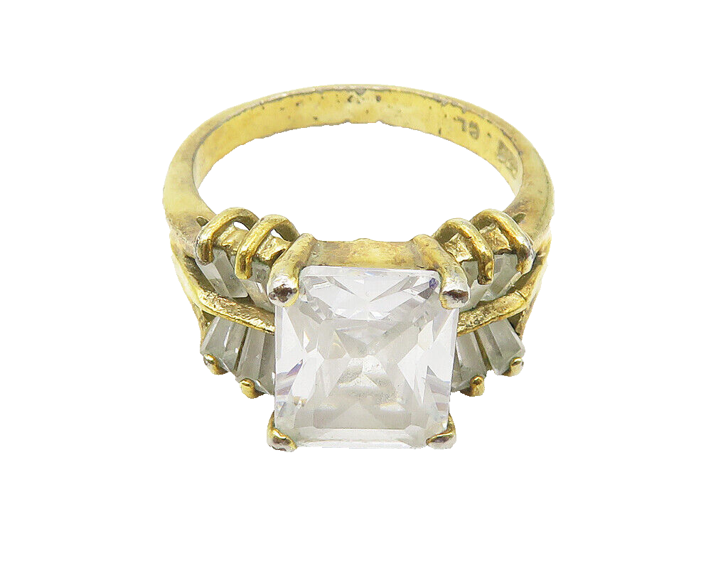 925 Sterling Silver  Cubic Zirconia Gold Plated Shiny Band Ring Sz 7  RG10659