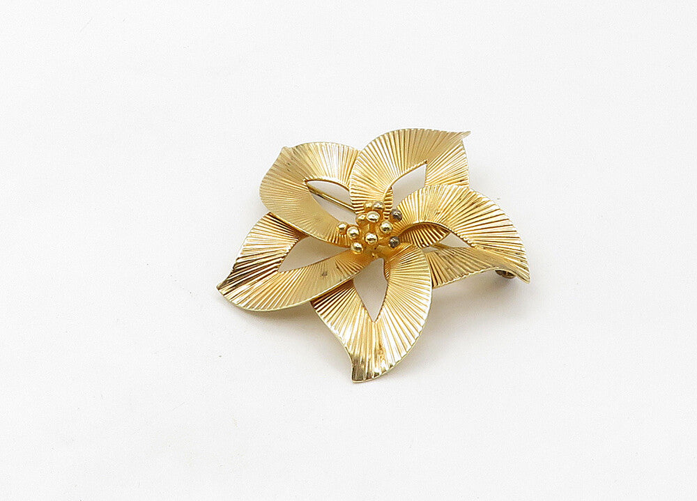 PIER 925 Sterling Silver  Vintage Shiny Gold Plated Flower Brooch Pin  BP8438