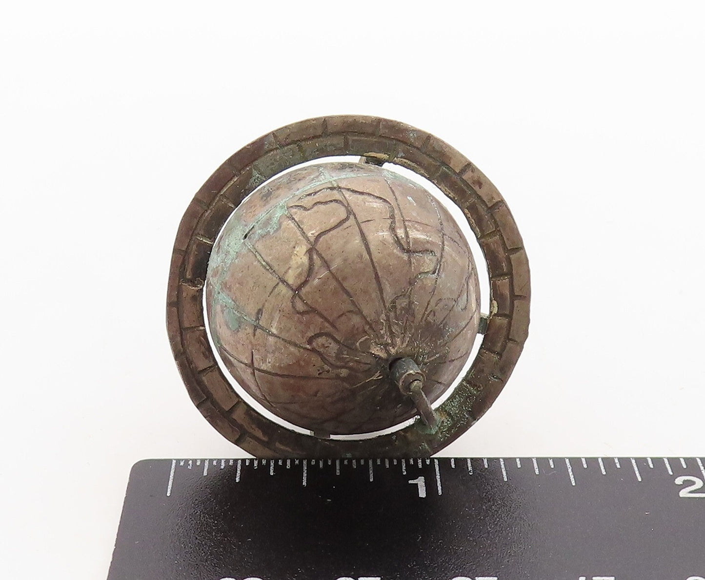 925 Sterling Silver Vintage Paper Weight Dark Tone Cutout Globe   TR3842
