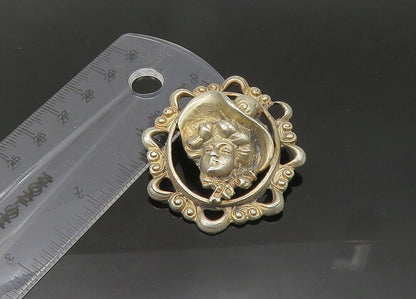 925 Sterling Silver  Vintage Antique Heavy Woman's Face Brooch Pin  BP8451