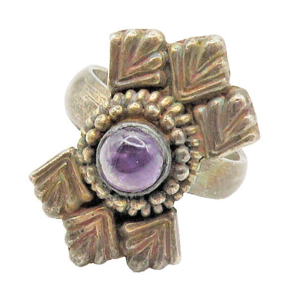 925 Sterling Silver  Vintage Cabochon Cut Amethyst Cocktail Ring Sz 9  RG14687