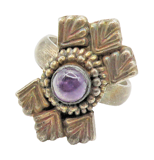 925 Sterling Silver  Vintage Cabochon Cut Amethyst Cocktail Ring Sz 9  RG14687