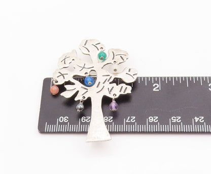 925 Sterling Silver Vintage Brooch Pin Designer Gemstone Beaded Tree  BP10872