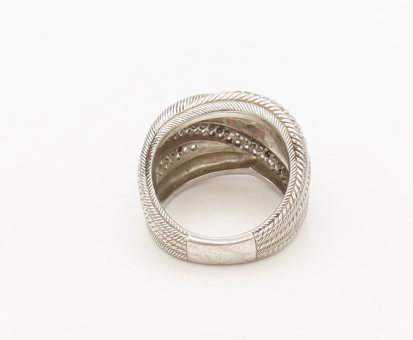 JUDITH RIPKA 925 Sterling Silver  Vintage Staked Rope CZ Ring Sz 8  RG27071