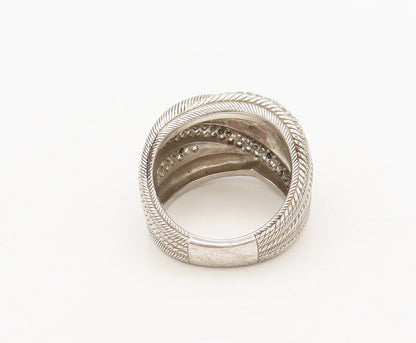 JUDITH RIPKA 925 Sterling Silver  Vintage Staked Rope CZ Ring Sz 8  RG27071