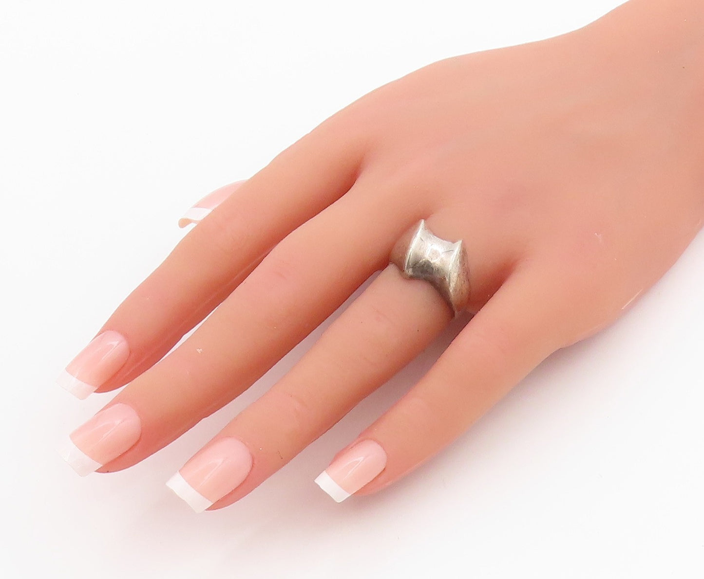 925 Sterling Silver Vintage Ring POLAND Modernist Wavy Curve Band  Sz 8  RG33668