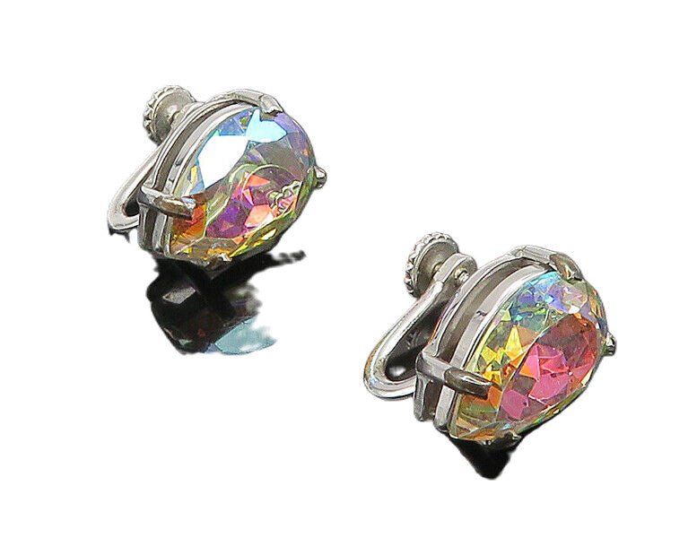 925 Sterling Silver  Tear Drop Rainbow Topaz Non Pierce Drop Earrings  EG9172