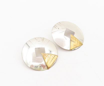 925 Sterling Silver  Vintage Gold Plated Triangle Circular Earrings  EG12766