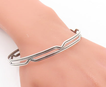 925 Sterling Silver  Vintage Shiny Open Design Round Bangle Bracelet  BT2314