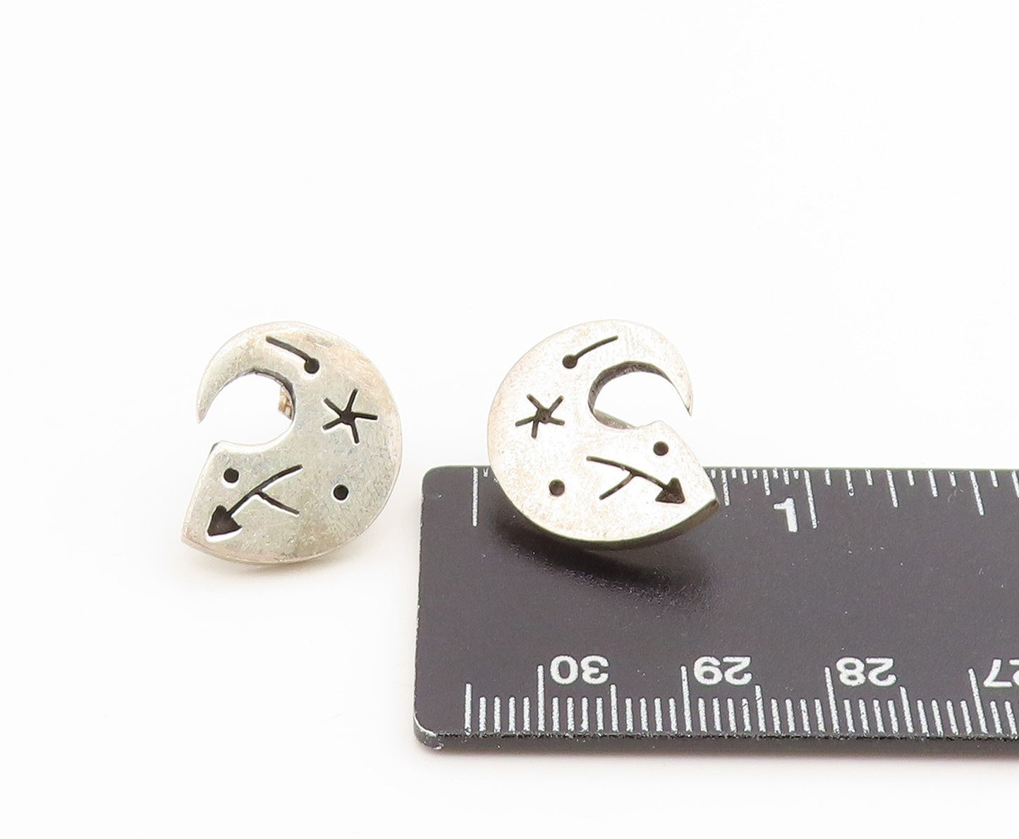 925 Sterling Silver Vintage Earrings Celestial Arrow Abstract Moon Stud  EG13927