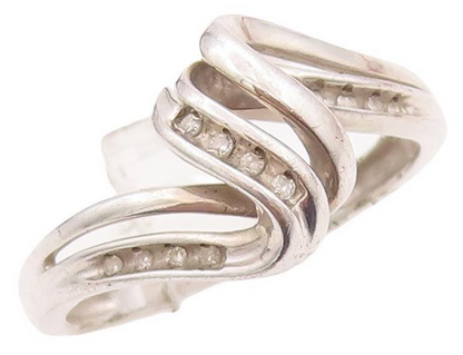 925 Sterling Silver Vintage Ring Designer Swirl Carved Diamonds  Sz 7.5  RG28573