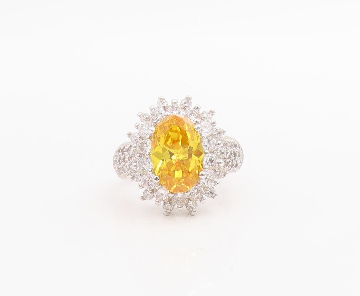 925 Sterling Silver Vintage Ring Designer Citrine & CZ Flower  Sz 7  RG30981