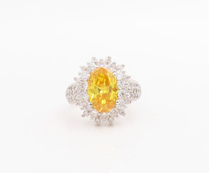 925 Sterling Silver Vintage Ring Designer Citrine & CZ Flower  Sz 7  RG30981