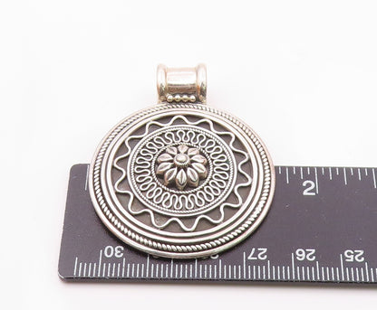 DOUG PAULUS 925 Silver  Vintage Floral Swirl Pattern Round Pendant  PT19708
