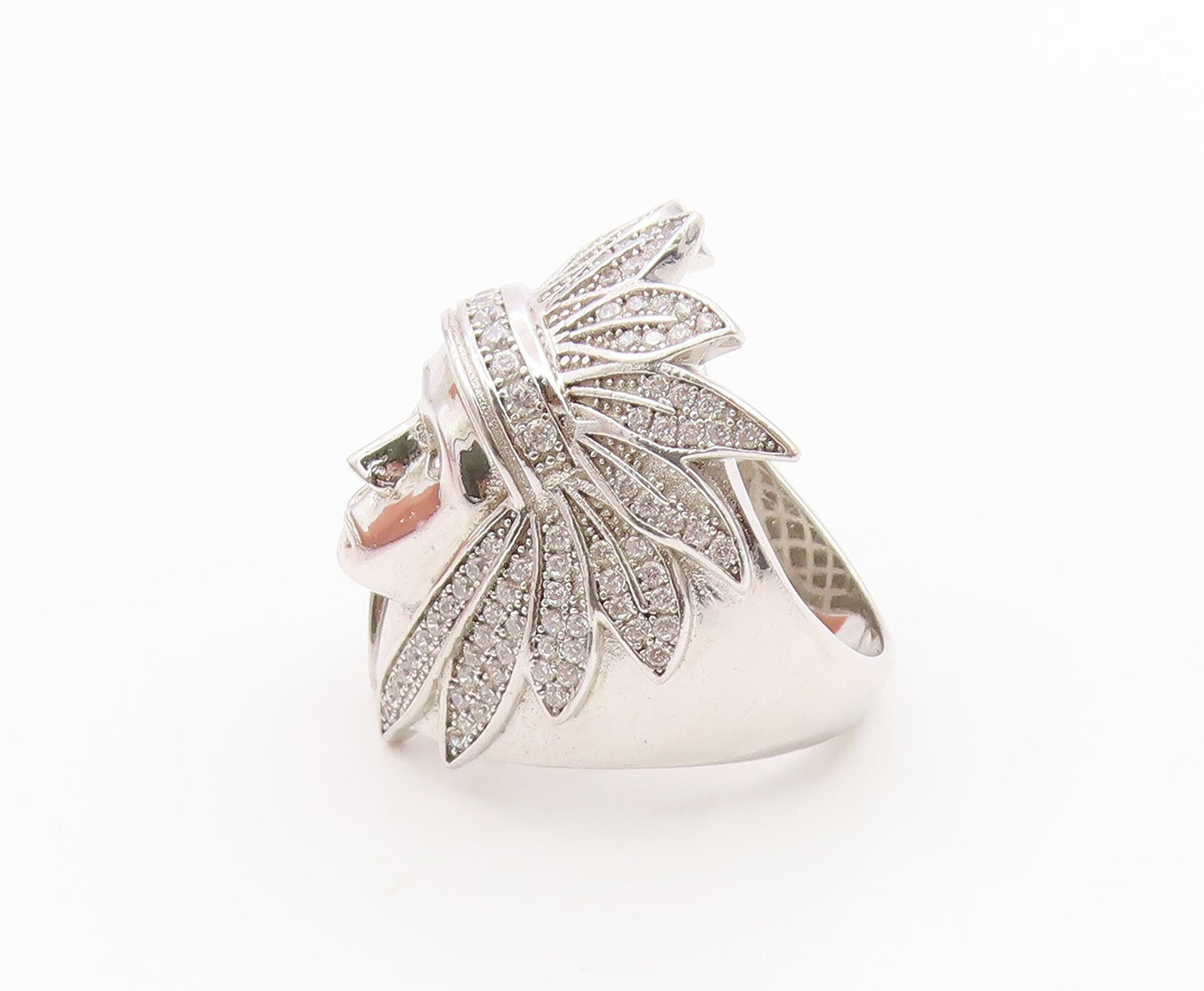 925 Sterling Silver Vintage Ring CZ Native American Chief Head  Sz 8  RG36254