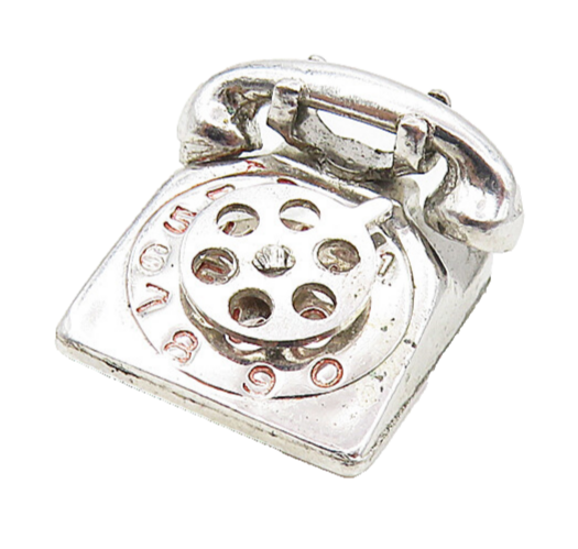 925 Sterling Silver  Vintage Shiny Old Fashioned Telephone Pendant  PT6575