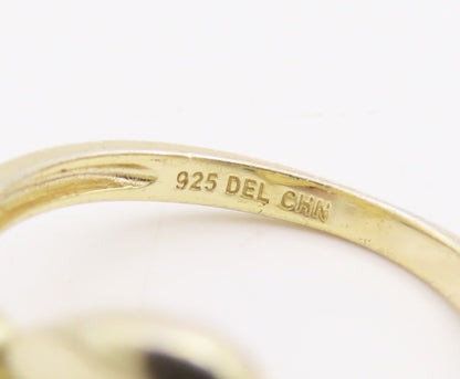 925 Sterling Silver Vintage Ring Gold Plated Cutout CZ Bow  Sz 8  RG28922