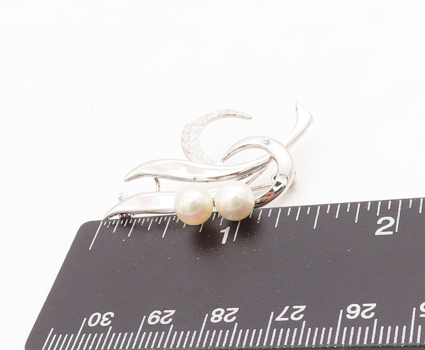 925 Sterling Silver Vintage Brooch Pin Swirly Pearl Design Cutout  BP11467