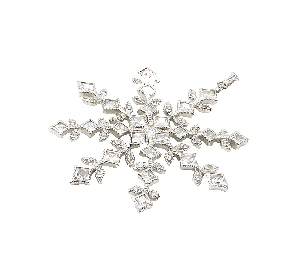 925 Sterling Silver  Sparkling Cubic Zirconia Snowflake Motif Pendant  PT12331