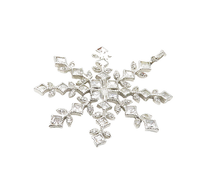 925 Sterling Silver  Sparkling Cubic Zirconia Snowflake Motif Pendant  PT12331