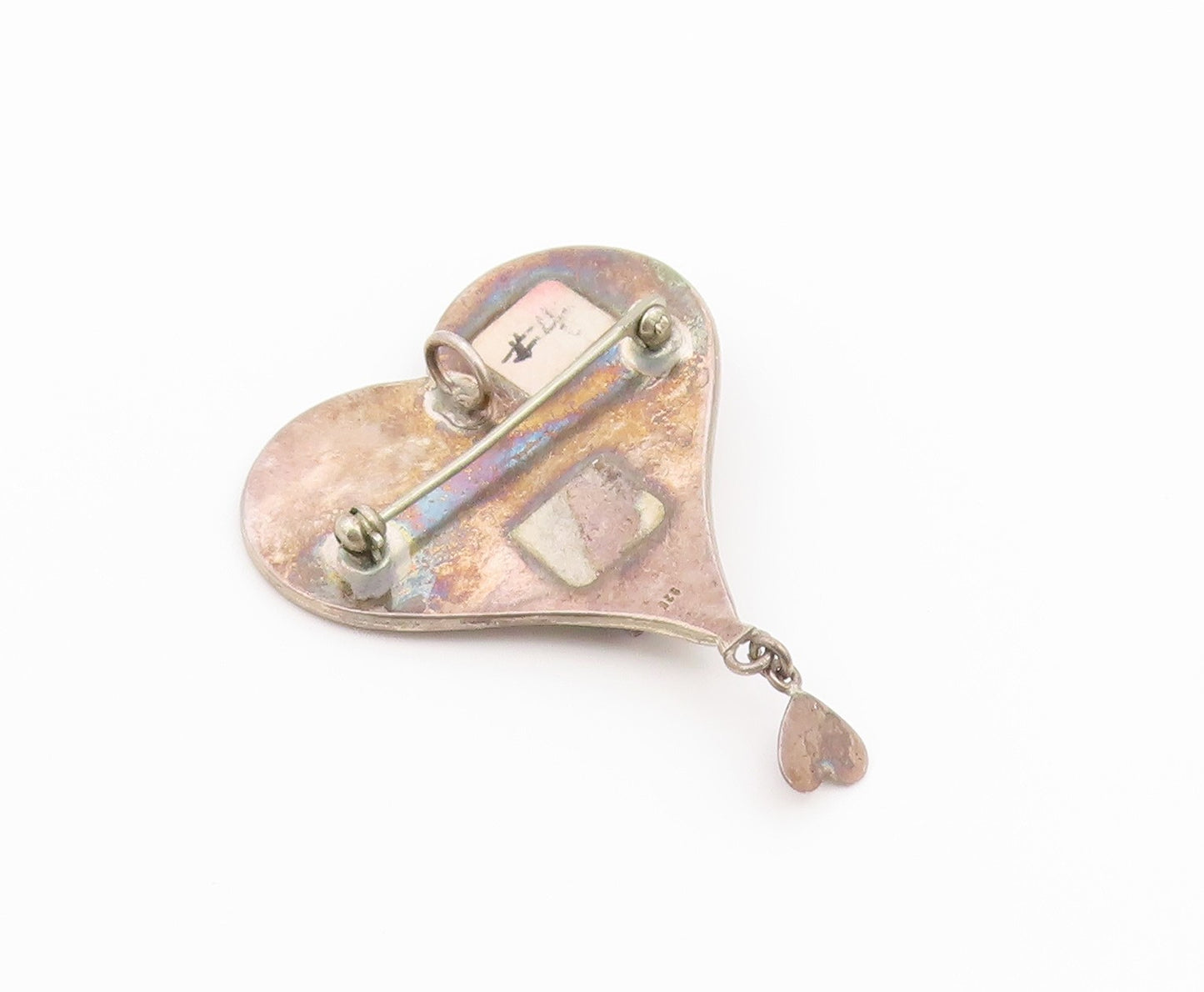 925 Sterling Silver Vintage Brooch Pin Multi Gemstone Mystic Love Heart  BP12640