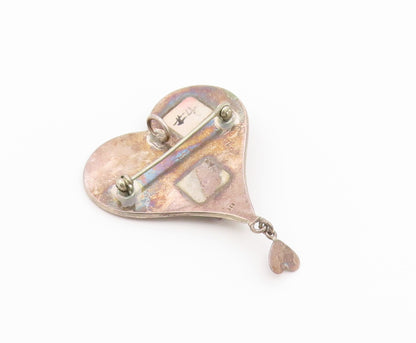 925 Sterling Silver Vintage Brooch Pin Multi Gemstone Mystic Love Heart  BP12640
