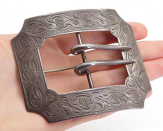 925 Sterling Silver  Vintage Antique Oxidized Belt Buckle Brooch Pin  BP2427