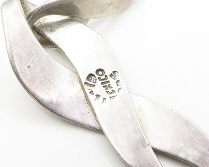 MEXICO 925 Sterling Silver  Vintage Dark Tone Ribbon Dangle Earrings  EG9274