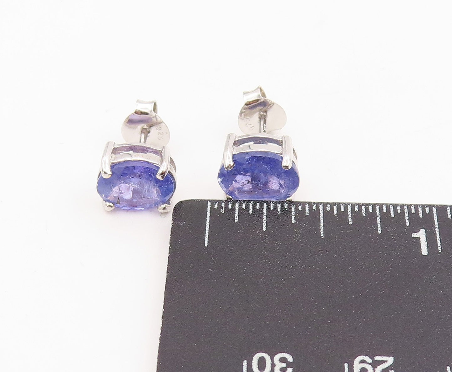 925 Sterling Silver Vintage Earrings Minimalist Oval Cut Tanzanite Stud  EG13992