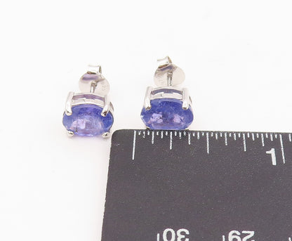 925 Sterling Silver Vintage Earrings Minimalist Oval Cut Tanzanite Stud  EG13992