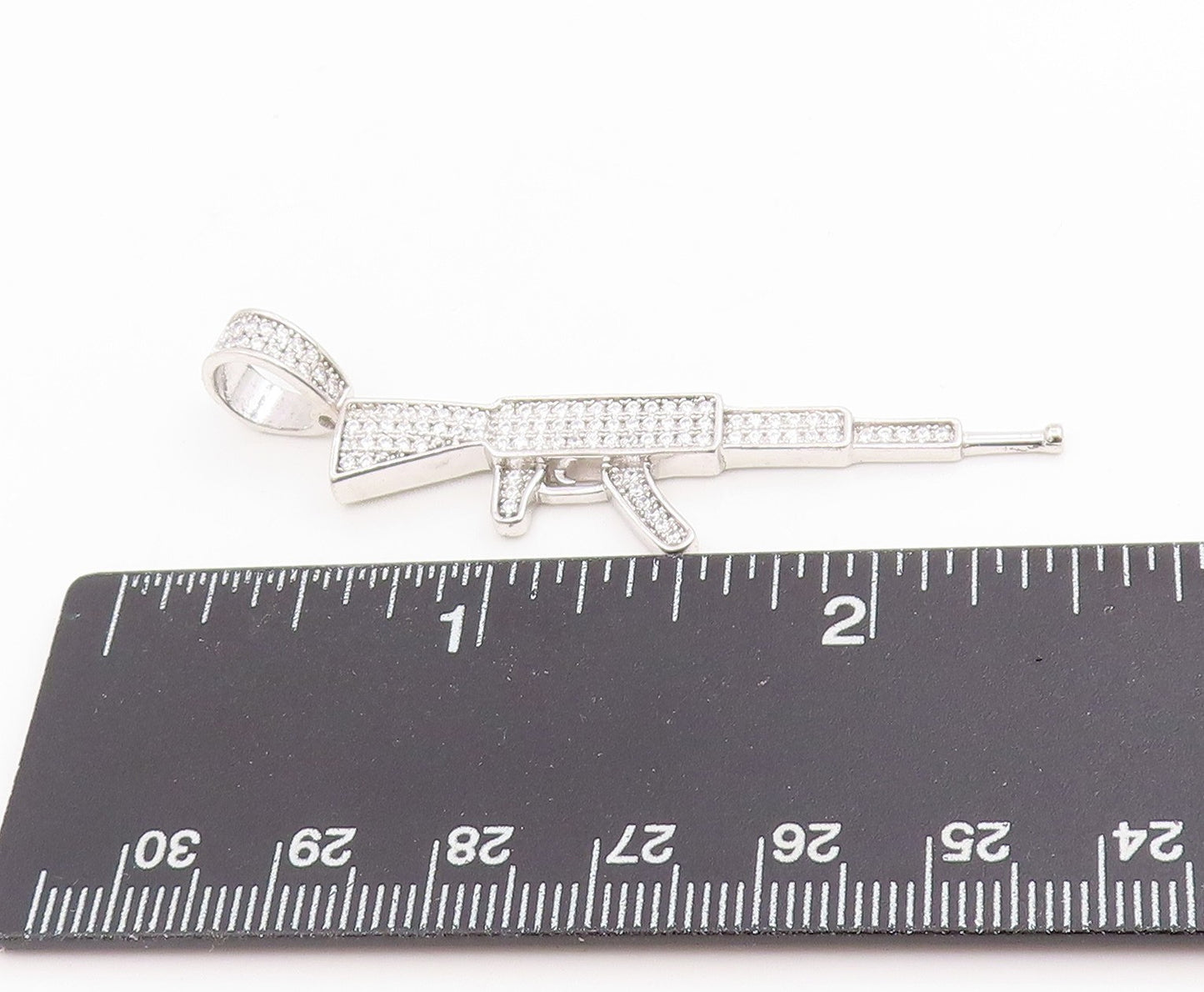 925 Sterling Silver Vintage Pendant Cluster CZ Military AK 47 Rifle Gun  PT25641