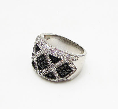 925 Sterling Silver  Sapphire & White Cubic Zirconia Band Ring Sz 6.5  RG2797