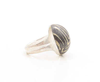 925 Sterling Silver Vintage Ring Design Enameled Solid Dome  Sz 7  RG29765