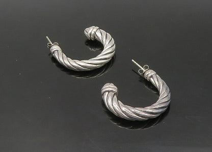 925 Sterling Silver  Vintage Shiny Hollow Twist JHoop Earrings  EG11270