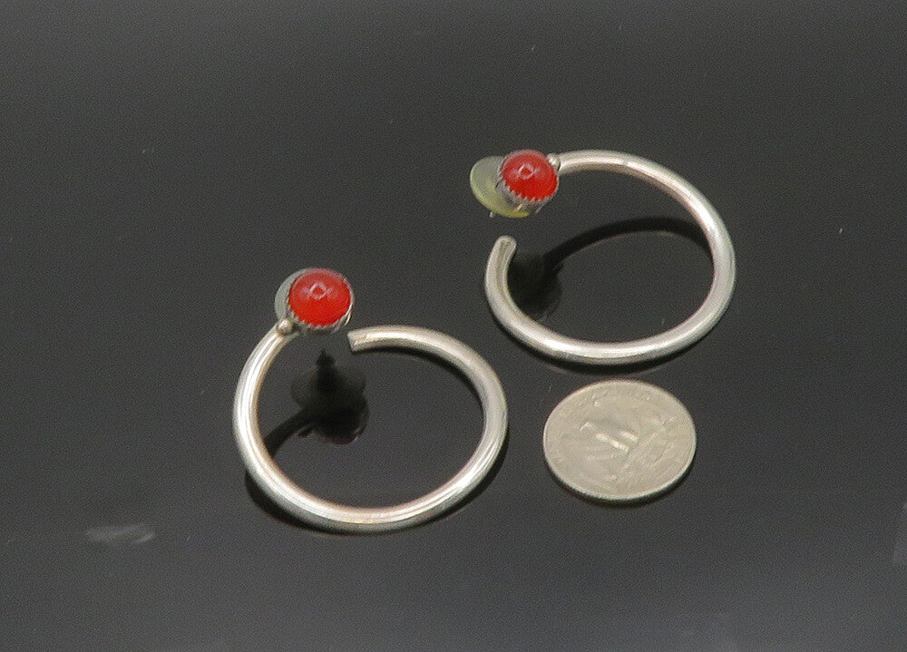 925 Sterling Silver  Vintage Cabochon Carnelian Round Hoop Earrings  EG10006