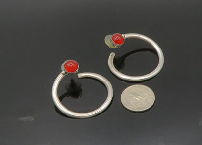925 Sterling Silver  Vintage Cabochon Carnelian Round Hoop Earrings  EG10006