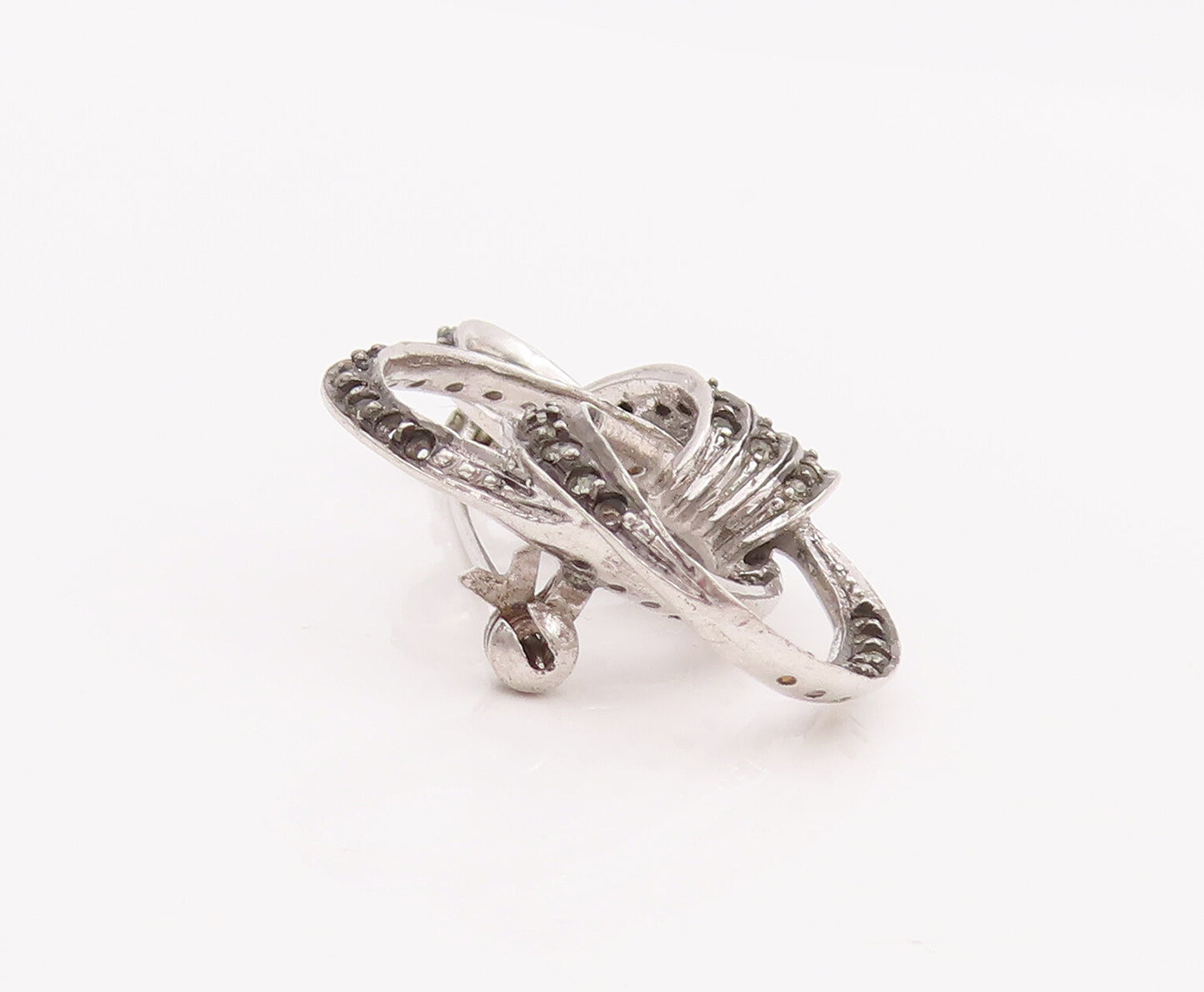 925 Sterling Silver Vintage Brooch Pin Modernist Loop Design Inlay Topaz BP11004