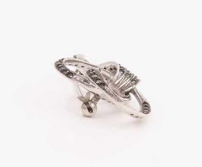 925 Sterling Silver Vintage Brooch Pin Modernist Loop Design Inlay Topaz BP11004