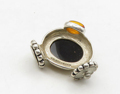 ESPO 925 Silver  Vintage Cabochon Cut Black Onyx & Amber Pendant  PT12697