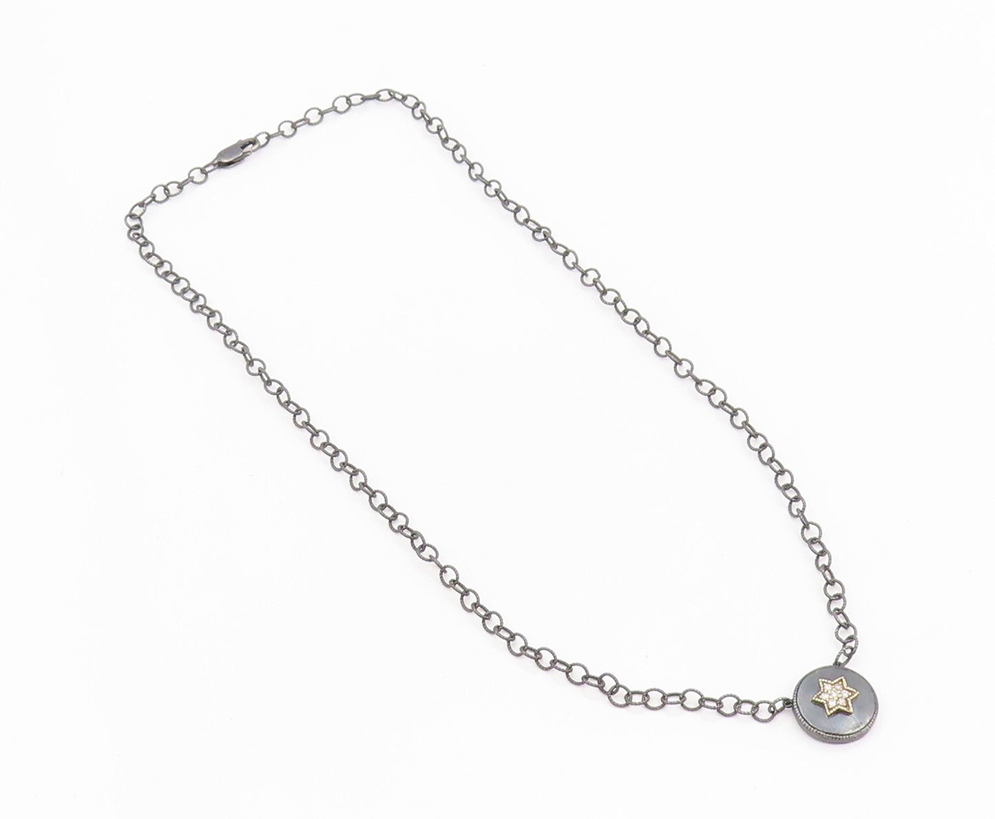 14k Gold 925 Sterling Silver Vintage Necklace Dark Tone Enameled CZ Star  NE4438