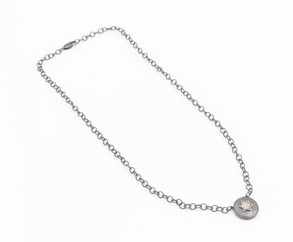 14k Gold 925 Sterling Silver Vintage Necklace Dark Tone Enameled CZ Star  NE4438
